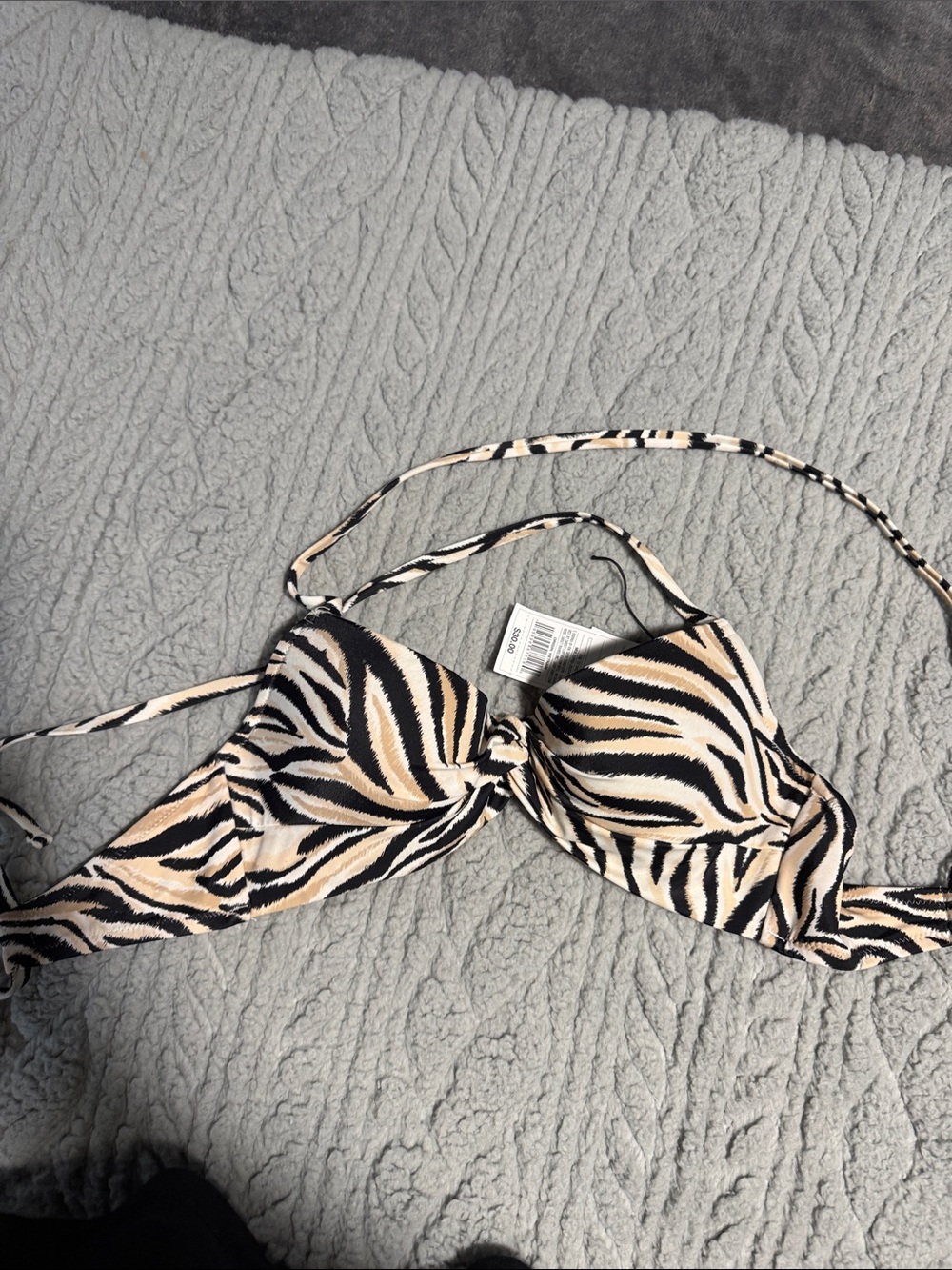 Shade & Shore Zebra Stripe Bikini Top in Black & Cream